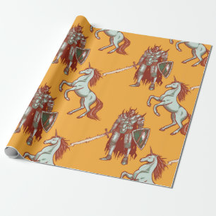 middeleeuwse nacht en unicorn naadloos patroon cadeaupapier