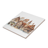 Middeleeuwse oude stad waterverf tegeltje (Zijkant)