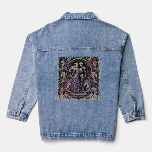 Middeleeuwse print geïnspireerde jas denim jacket (Achterkant)