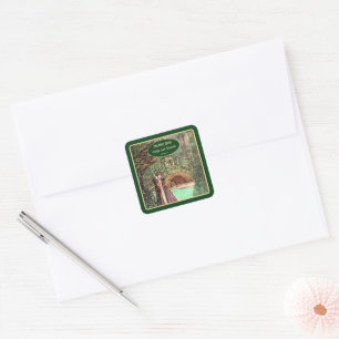 Middeleeuwse Renaissance Bloemen en Zwaard Goud Vierkante Sticker