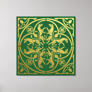 Middeleeuwse Renaissance Herald Lion Leopard Metal Canvas Afdruk