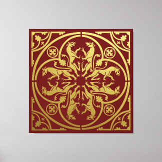 Middeleeuwse Renaissance Herald Lion Leopard Metal Canvas Afdruk