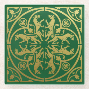 Middeleeuwse Renaissance Herald Lion Leopard Metal Glazen Onderzetter