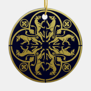 Middeleeuwse Renaissance Herald Lion Leopard Metal Keramisch Ornament