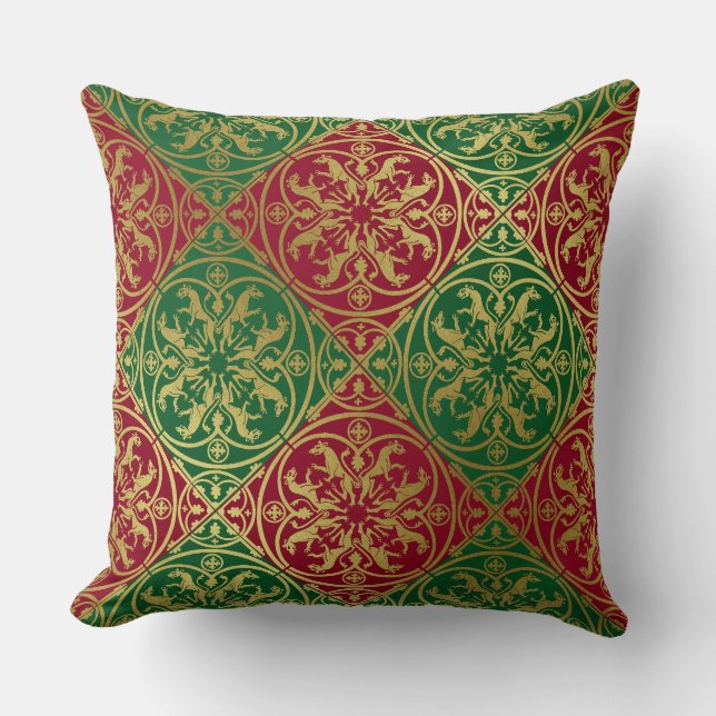 Middeleeuwse Renaissance Herald Lion Leopard Metal Kussen (Voorkant)