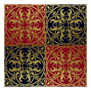 Middeleeuwse Renaissance Herald Lion Leopard Metal Perfect Poster