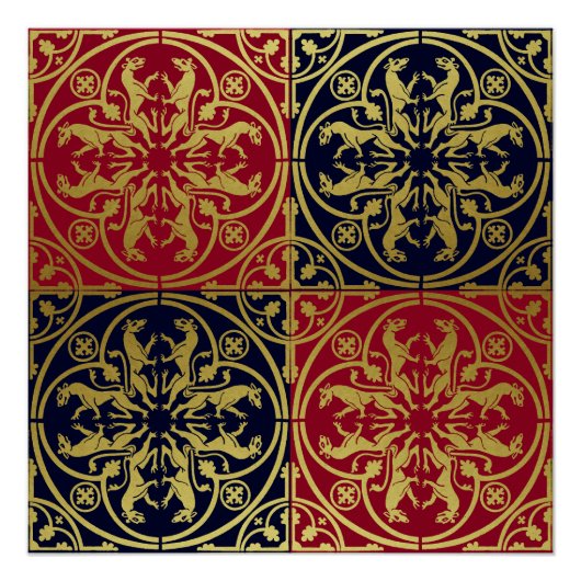 Middeleeuwse Renaissance Herald Lion Leopard Metal Perfect Poster (Voorkant)