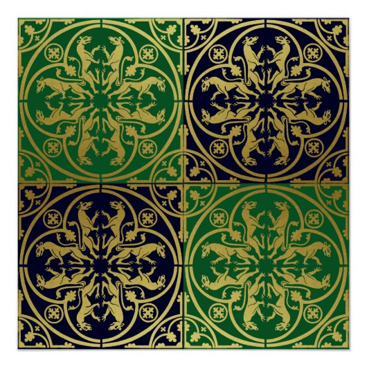 Middeleeuwse Renaissance Herald Lion Leopard Metal Perfect Poster (Voorkant)