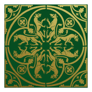 Middeleeuwse Renaissance Herald Lion Leopard Metal Perfect Poster