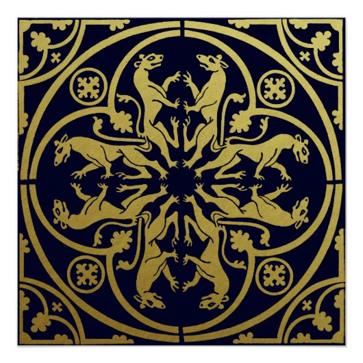 Middeleeuwse Renaissance Herald Lion Leopard Metal Perfect Poster (Voorkant)