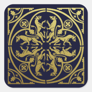Middeleeuwse Renaissance Herald Lion Leopard Metal Vierkante Sticker