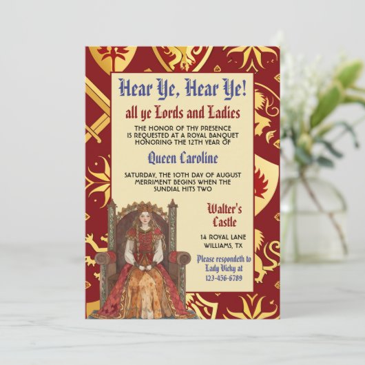 Middeleeuwse Renaissance Koningin Verjaardag Uitno Kaart (Staand voorkant)