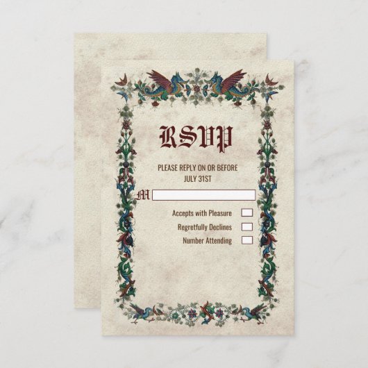 Middeleeuwse Renaissance Middeleeuwen  RSVP-kaart RSVP Kaartje (Voorkant / Achterkant)