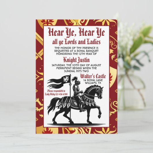 Middeleeuwse Renaissance Ridder Verjaardag Uitnodi Kaart (Staand voorkant)