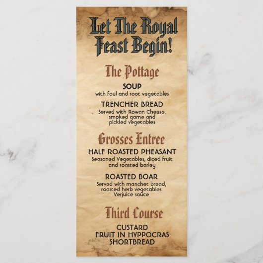 Middeleeuwse Renaissance Royal Wedding Menu (Voorkant)