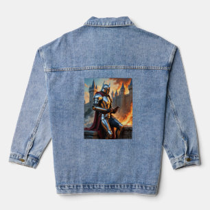 Middeleeuwse Ridder Castle Fire Funny Fantasy Art  Denim Jacket
