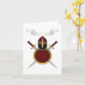 Middeleeuwse Ridder Crest Helm Zwaarden Schild Kaart (Gele Bloem)