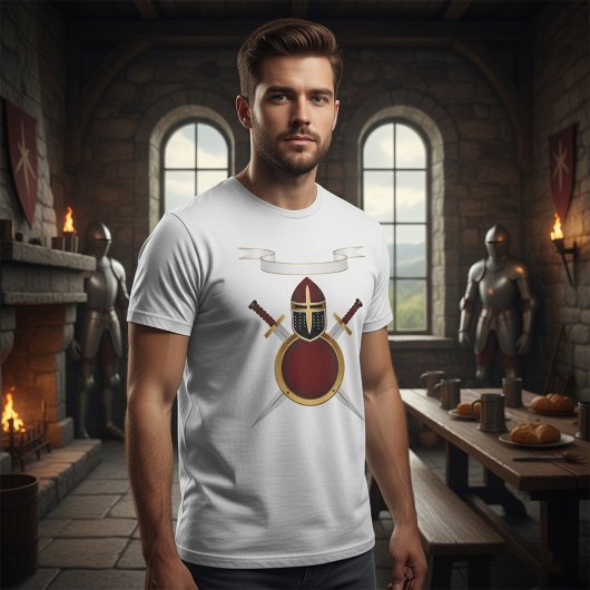 Middeleeuwse Ridder Crest Helm Zwaarden Schild T-shirt