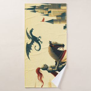 Middeleeuwse ridder/draak/kasteel fantasie badhanddoek