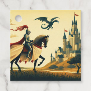 Middeleeuwse ridder/draak/kasteel fantasie bedankjes labels