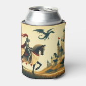 Middeleeuwse ridder/draak/kasteel fantasie blikjeskoeler (Blikje Voorkant)