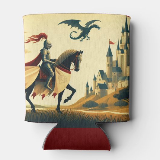 Middeleeuwse ridder/draak/kasteel fantasie blikjeskoeler (Achterkant)