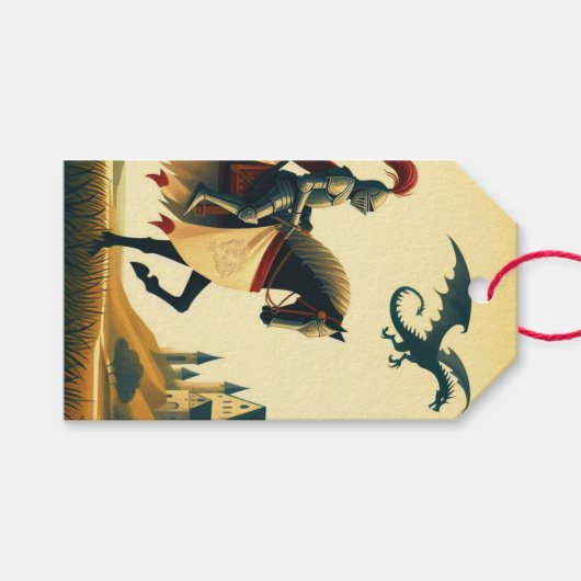Middeleeuwse ridder/draak/kasteel fantasie cadeaulabel (Voorkant (Horizontaal))