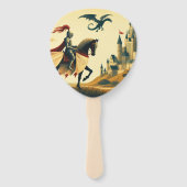 Middeleeuwse ridder/draak/kasteel fantasie handwaaier (Voorkant)