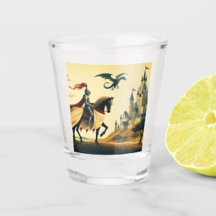 Middeleeuwse ridder/draak/kasteel fantasie shot glas