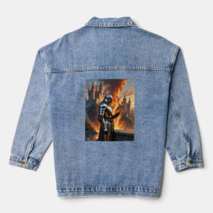 Middeleeuwse Ridder Funny Castle Fire Fantasy Art  Denim Jacket
