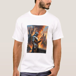 Middeleeuwse Ridder Funny Castle Fire Fantasy Art T-shirt