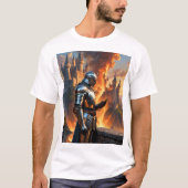 Middeleeuwse Ridder Funny Castle Fire Fantasy Art T-shirt (Voorkant)