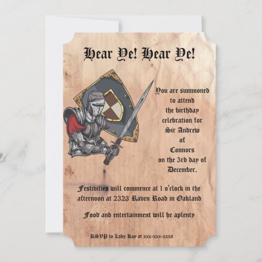 Middeleeuwse Ridder met Zwaard en Schild Verjaarda Kaart (Voorkant)