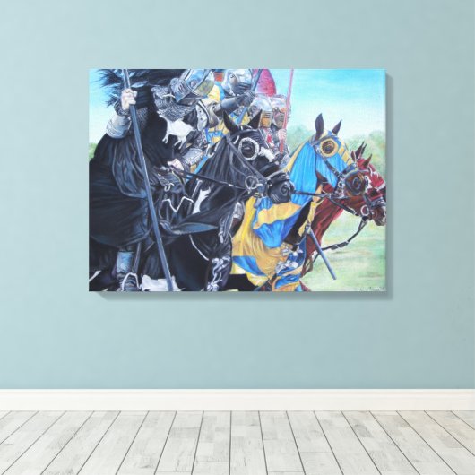 middeleeuwse ridder over paarden historische kunst canvas afdruk (Insitu (Houten vloer))