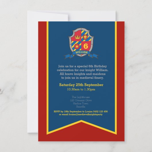Middeleeuwse ridder schild kinderen 6e verjaardag  kaart (Achterkant)
