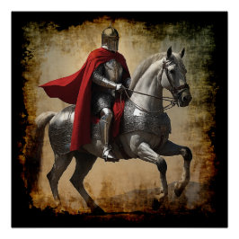 Middeleeuwse ridder te paard perfect poster