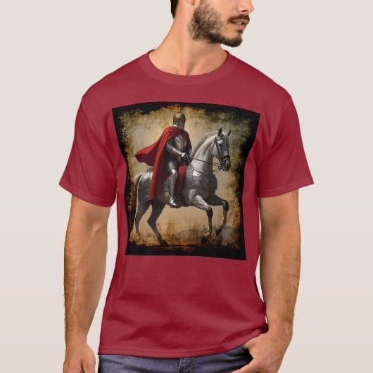 Middeleeuwse ridder te paard t-shirt (Voorkant)