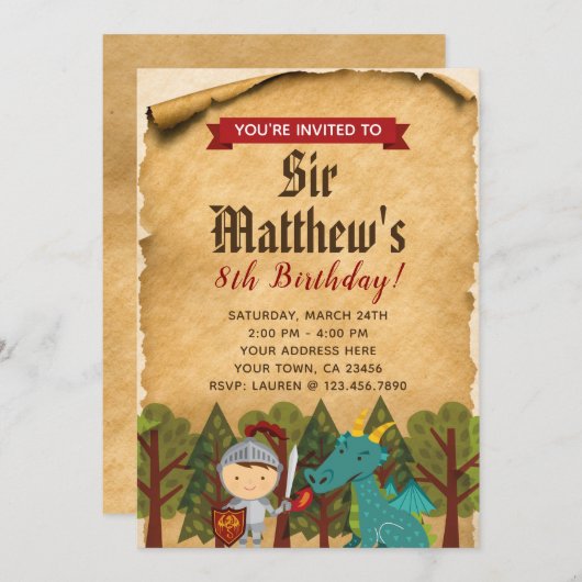 Middeleeuwse Ridder Uitnodiging (Voorkant / Achterkant)