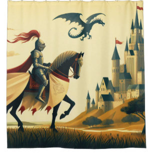 Middeleeuwse ridder & wyvern fantasiekasteel douchegordijn
