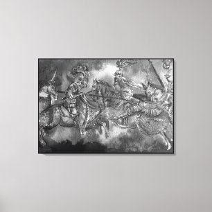 MIDDELEEUWSE RIDDERS IN TOERNOOI Zwart Wit Canvas Afdruk