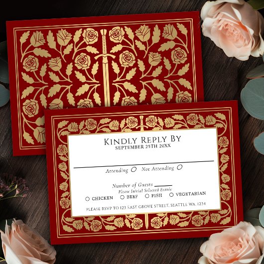 Middeleeuwse robijnrode gouden zwaard Koninklijke RSVP Kaartje