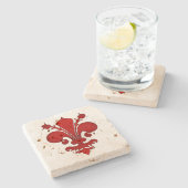 Middeleeuwse rode fleur de lis symbool stenen onderzetter (Zijkant)