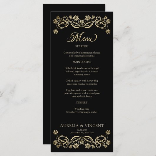 Middeleeuwse Royal Rozen Zwaard Bruiloft Menu (Voorkant / Achterkant)