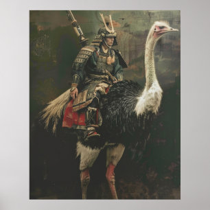 Middeleeuwse Samurai Riding Ostrich Poster