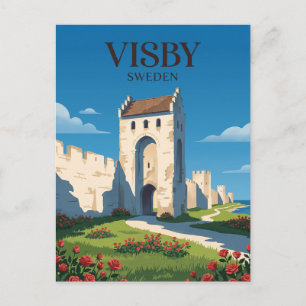 Middeleeuwse stadsmuren van Visby Zweden Briefkaart