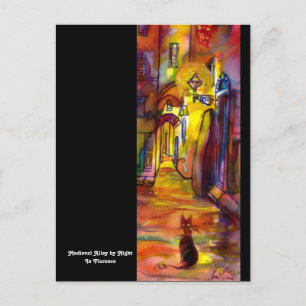 MIDDELEEUWSE STEEG BIJ NACHT IN FLORENCE zwart Briefkaart