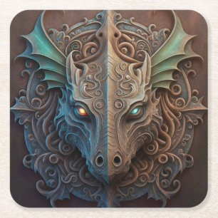 Middeleeuwse steen Gargoyle Dragon Carving Vierkante Kartonnen Onderzetter