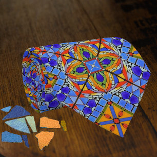 Middeleeuwse Tegel Kerkvloer thema blauw Stropdas