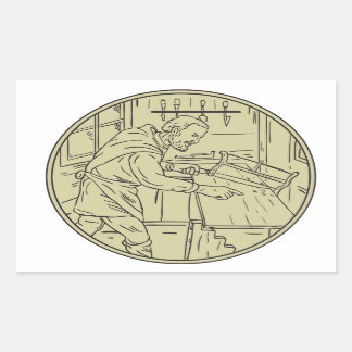 Middeleeuwse timmerman zagen houten cirkel retro rechthoekige sticker