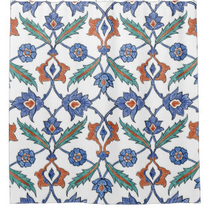 Middeleeuwse Turkse Tegels: Bloemen Ornament. Douchegordijn